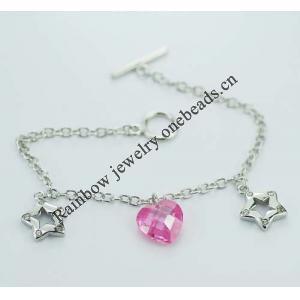 Sterling Silver European style Bracelets, with crystal, Length:7.1 inch, Sold by PC