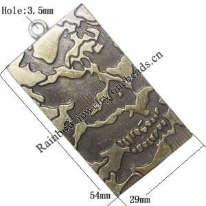 Zinc Alloy Pendant, Rectangle 54x29mm Hole:3.5mm, Sold by Bag