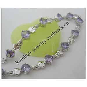 Sterling Silver European style Bracelets, with crystal, Length:7.1 inch, Sold by PC