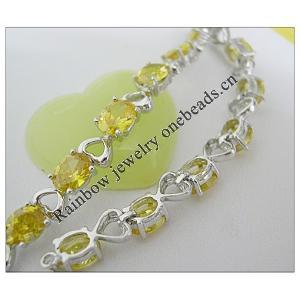 Sterling Silver European style Bracelets, with crystal, Length:7.1 inch, Sold by PC