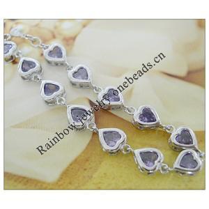 Sterling Silver European style Bracelets, with crystal, Length:7.5 inch, Sold by PC