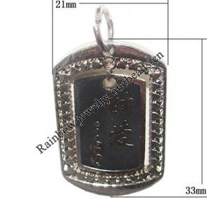 Zinc Alloy Pendant, Rectangle 33x21mm Hole:1.5mm, Sold by Bag