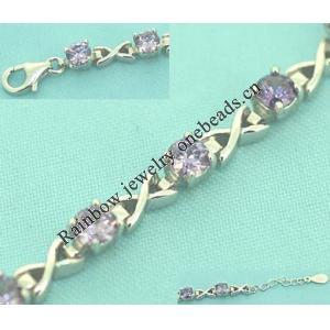 Sterling Silver European style Bracelets, with crystal, Length:7.1 inch, Sold by PC