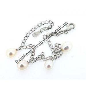 Sterling Silver European style Bracelets, with pearl, Length:7.1 inch, Sold by PC