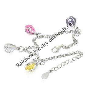 Sterling Silver European style Bracelets, with crystal, Length:7.1 inch, Sold by PC