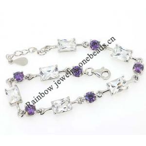 Sterling Silver European style Bracelets, with crystal, Length:7.1 inch, Sold by PC