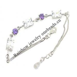 Sterling Silver European style Bracelets, with crystal, Length:7.1 inch, Sold by PC