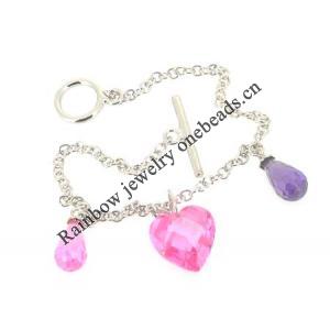 Sterling Silver European style Bracelets, with crystal, Length:7.1 inch, Sold by PC