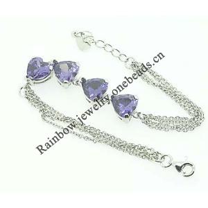 Sterling Silver European style Bracelets, with crystal, Length:7.1 inch, Sold by PC
