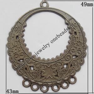 Connector, Lead-free Zinc Alloy Jewelry Findings, 43x49mm Hole=1.8mm,1.5mm, Sold by Bag