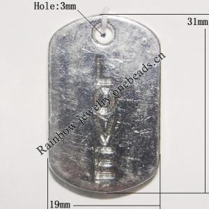 Zinc Alloy Pendant, Rectangle 31x19mm Hole:3mm, Sold by Bag