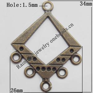 Connector, Lead-free Zinc Alloy Jewelry Findings, 26x34mm Hole=1.5mm, Sold by Bag