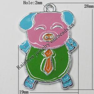 Zinc Alloy Enamel Pendant, Pig 28x19mm Hole:2mm, Sold by Group