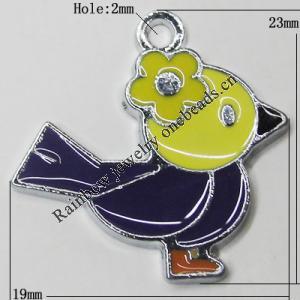 Zinc Alloy Enamel Pendant, Bird 23x19mm Hole:2mm, Sold by Group