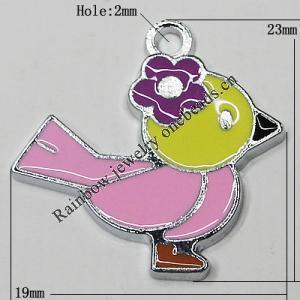 Zinc Alloy Enamel Pendant, Bird 23x19mm Hole:2mm, Sold by Group