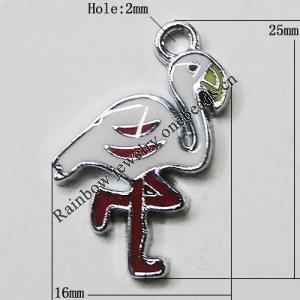 Zinc Alloy Enamel Pendant, Crane 25x16mm Hole:2mm, Sold by Group