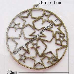 Iron Jewelry finding Pendant Lead-free, Round 30mm Hole:1mm, Sold by Bag