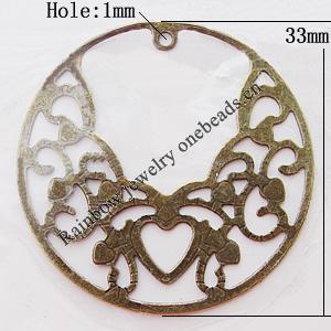 Iron Jewelry finding Pendant Lead-free, Round 33mm Hole:1mm, Sold by Bag