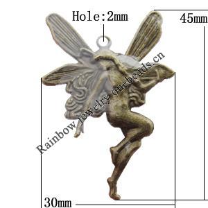 Iron Jewelry finding Pendant Lead-free, Angel 30x45mm Hole:2mm, Sold by Bag