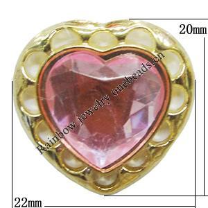 Jewelry findings, CCB plastic Pendant with Imitated Zircon, Heart 25x22mm, Sold by Bag