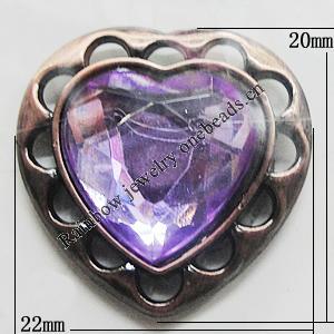 Jewelry findings, CCB plastic Pendant with Imitated Zircon, Heart 25x22mm, Sold by Bag