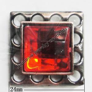 Jewelry findings, CCB plastic Pendant with Imitated Zircon, Square 24mm, Sold by Bag