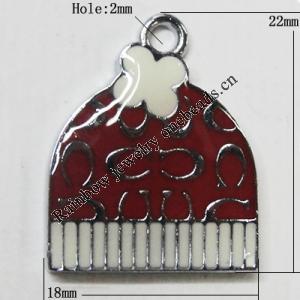 Zinc Alloy Enamel Pendant, Christmas Charm/Pendant 22x18mm Hole:2mm, Sold by Group