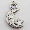 Pendant, Lead-free Zinc Alloy Jewelry Findings, Moon 20x12mm Hole:2.5mm, Sold by Bag