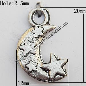 Pendant, Lead-free Zinc Alloy Jewelry Findings, Moon 20x12mm Hole:2.5mm, Sold by Bag