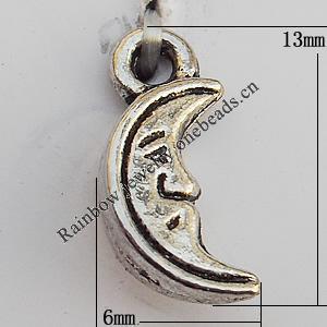 Pendant, Lead-free Zinc Alloy Jewelry Findings, Moon 13x6mm, Sold by Bag