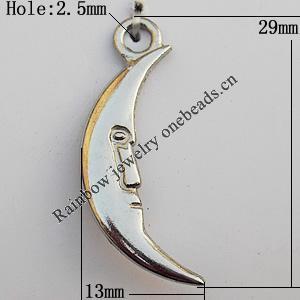 Pendant, Lead-free Zinc Alloy Jewelry Findings, Moon 29x13mm Hole:2.5mm, Sold by Bag