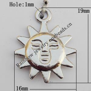 Pendant, Lead-free Zinc Alloy Jewelry Findings, Sun 19x16mm Hole:1mm, Sold by Bag
