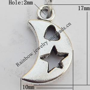 Pendant, Lead-free Zinc Alloy Jewelry Findings, Moon 17x10mm Hole:2mm, Sold by Bag