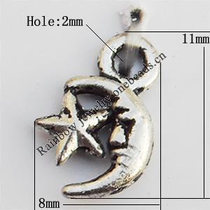 Pendant, Lead-free Zinc Alloy Jewelry Findings, Moon 11x8mm Hole:2mm, Sold by Bag