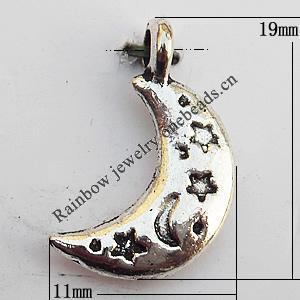 Pendant, Lead-free Zinc Alloy Jewelry Findings, Moon 19x11mm Hole:2.5mm, Sold by Bag
