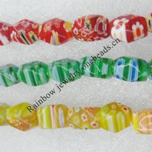  Millefiori Glass Beads, Polyhedron 16x11mm Sold per 16-Inch Strand