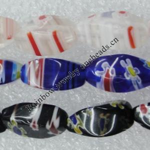  Millefiori Glass Beads, Twist Oval 16x8mm Sold per 16-Inch Strand