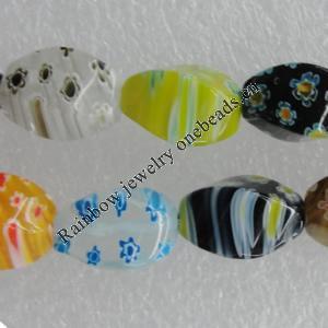  Millefiori Glass Beads Mix color, Twist Oval 16x8mm Sold per 16-Inch Strand