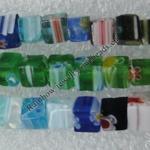  Millefiori Glass Beads Mix color, Cube 8mm Sold per 16-Inch Strand