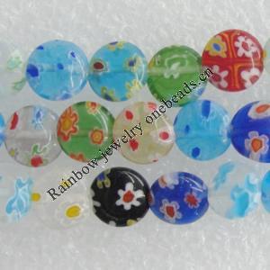  Millefiori Glass Beads Mix color, Flat Round 12mm Sold per 16-Inch Strand