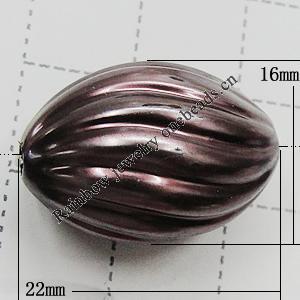 Imitation Pearl Acrylic beads,jewelry finding beads, Fluted Twist Oval 22x16mm Hole:2mm, Sold by Bag