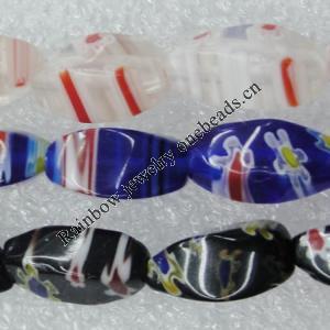  Millefiori Glass Beads Mix color, Twist Oval 20x10mm Sold per 16-Inch Strand