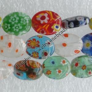  Millefiori Glass Beads Mix color, Flat Oval 12x10mm Sold per 16-Inch Strand