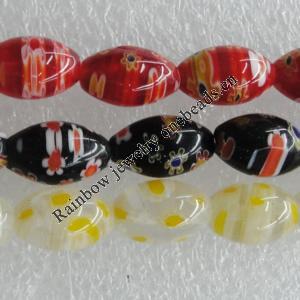  Millefiori Glass Beads, Oval 12x8mm Sold per 16-Inch Strand