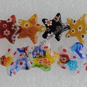  Millefiori Glass Beads Mix color, Star 12mm Sold per 16-Inch Strand