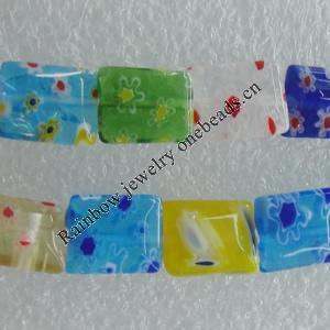  Millefiori Glass Beads Mix color, Rectangle 14x10mm Sold per 16-Inch Strand