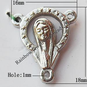 Connectors, Lead-free Zinc Alloy Jewelry Findings, 16x18mm Hole:1mm, Sold by Bag