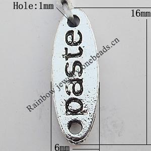 Connectors, Lead-free Zinc Alloy Jewelry Findings, 6x16mm Hole:1mm, Sold by Bag