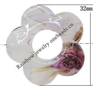 Watermark Acrylic Beads, Flower 32mm Hole:2mm, Sold by Bag 