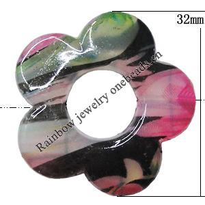 Watermark Acrylic Beads, Flower 32mm Hole:2mm, Sold by Bag 